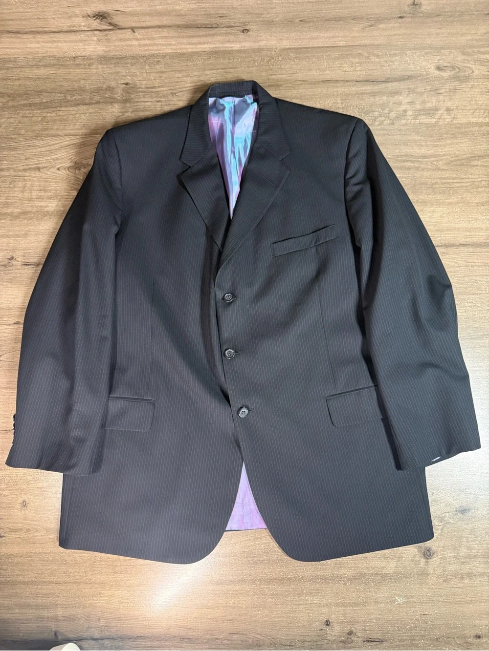 VTG Tom James CI Black Pinstripe Sport Coat Blazer Men’s 48R Union Made USA